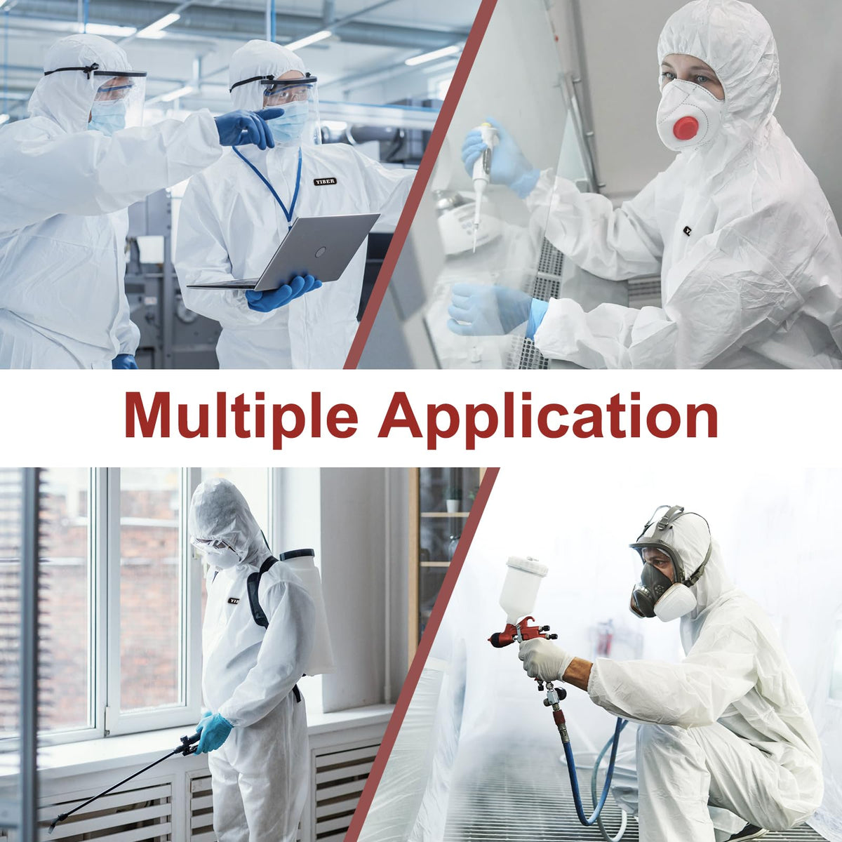 YIBER white coverall offers easy step-in wear and full protection.