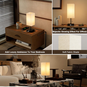 YIDPU nightstand lamp with built-in AC outlet for convenient charging at the bedside.