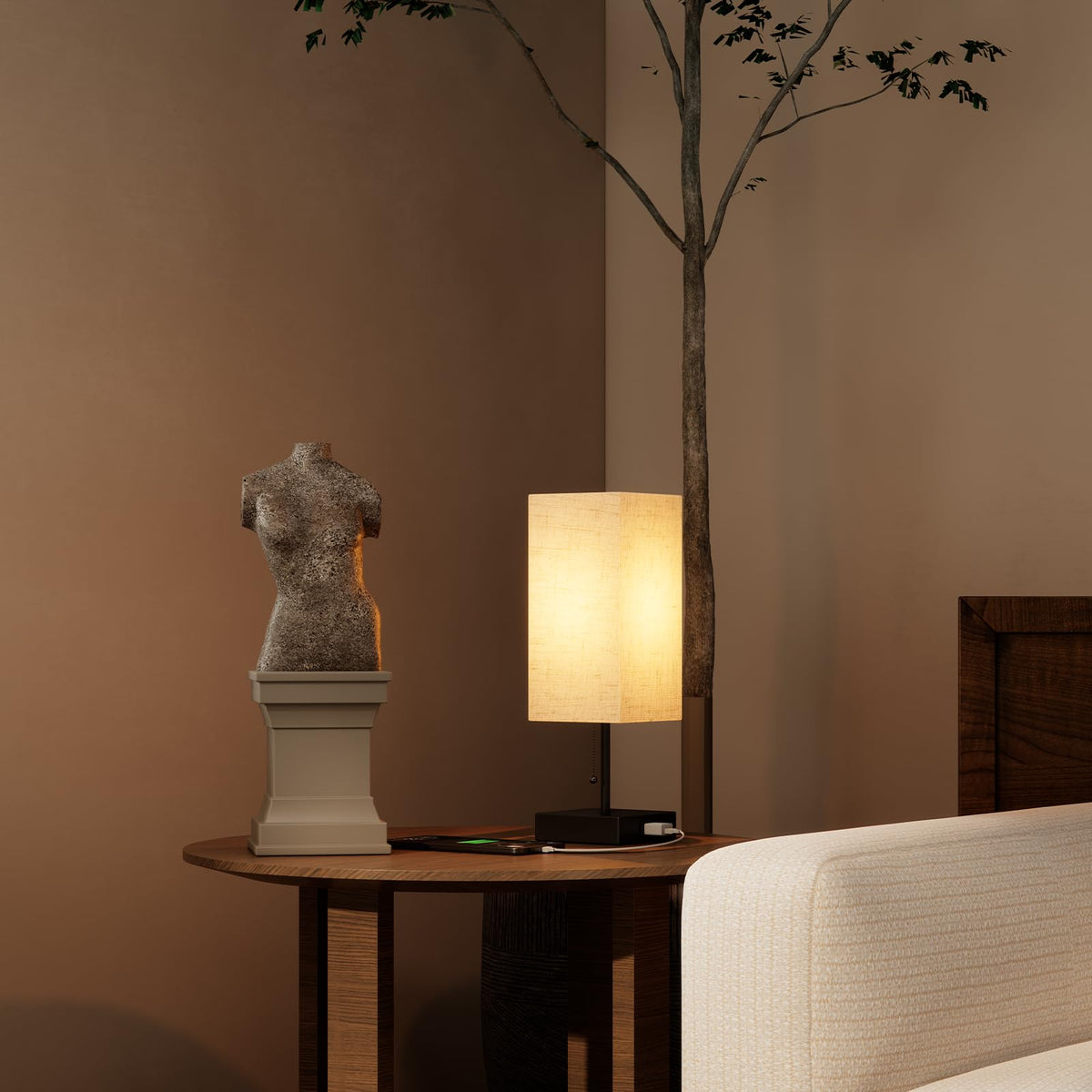 YIDPU linen shade lamp complements modern decor and practical bedside lighting.