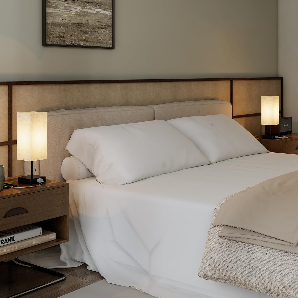 YIDPU bedside lamp features a sturdy metal base and linen shade for elegant lighting.