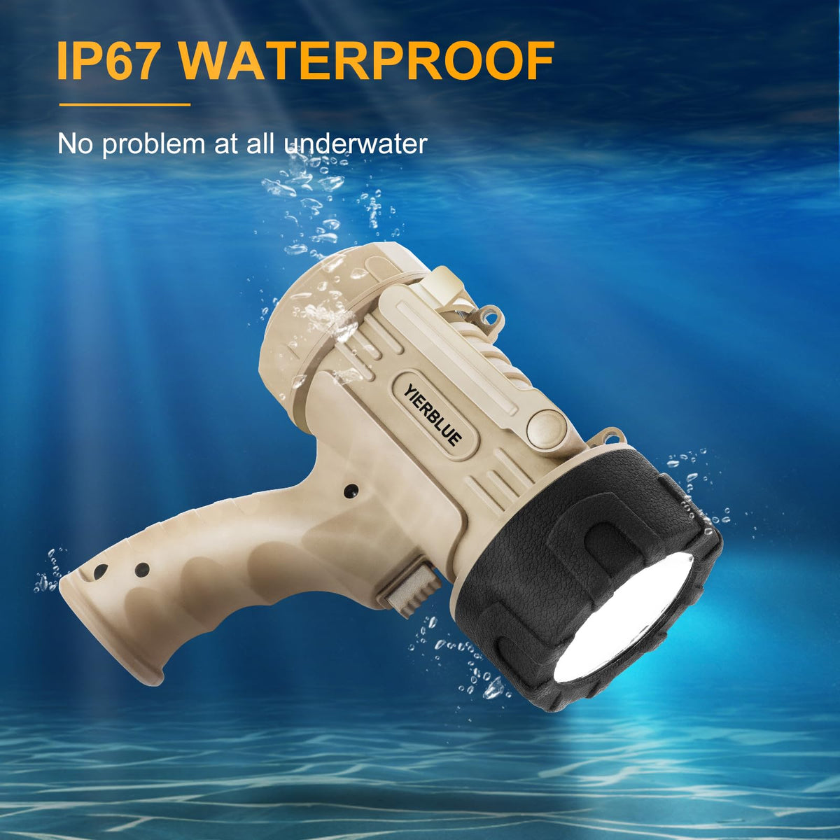 YIERBLUE IP67 waterproof design keeps you illuminated in rain or splash