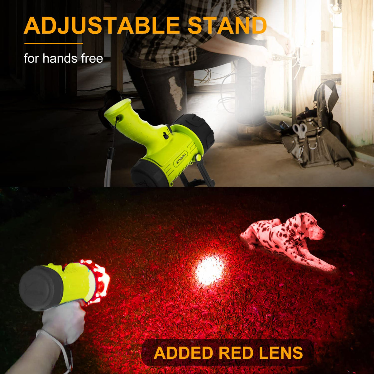 YIERBLUE long-runtime spotlight delivering hours of light on low setting
