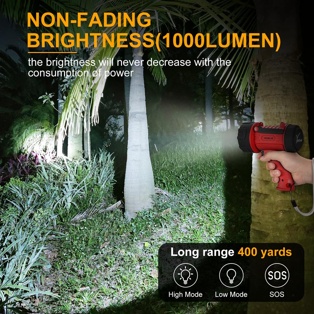 YIERBLUE spotlight with foldable-stand offers hands-free operation.