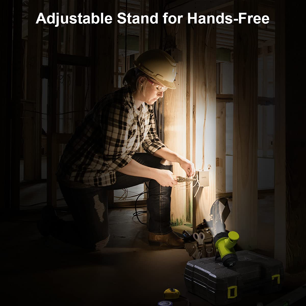 YIERBLUE spotlight with foldable stand for portable, hands-free use
