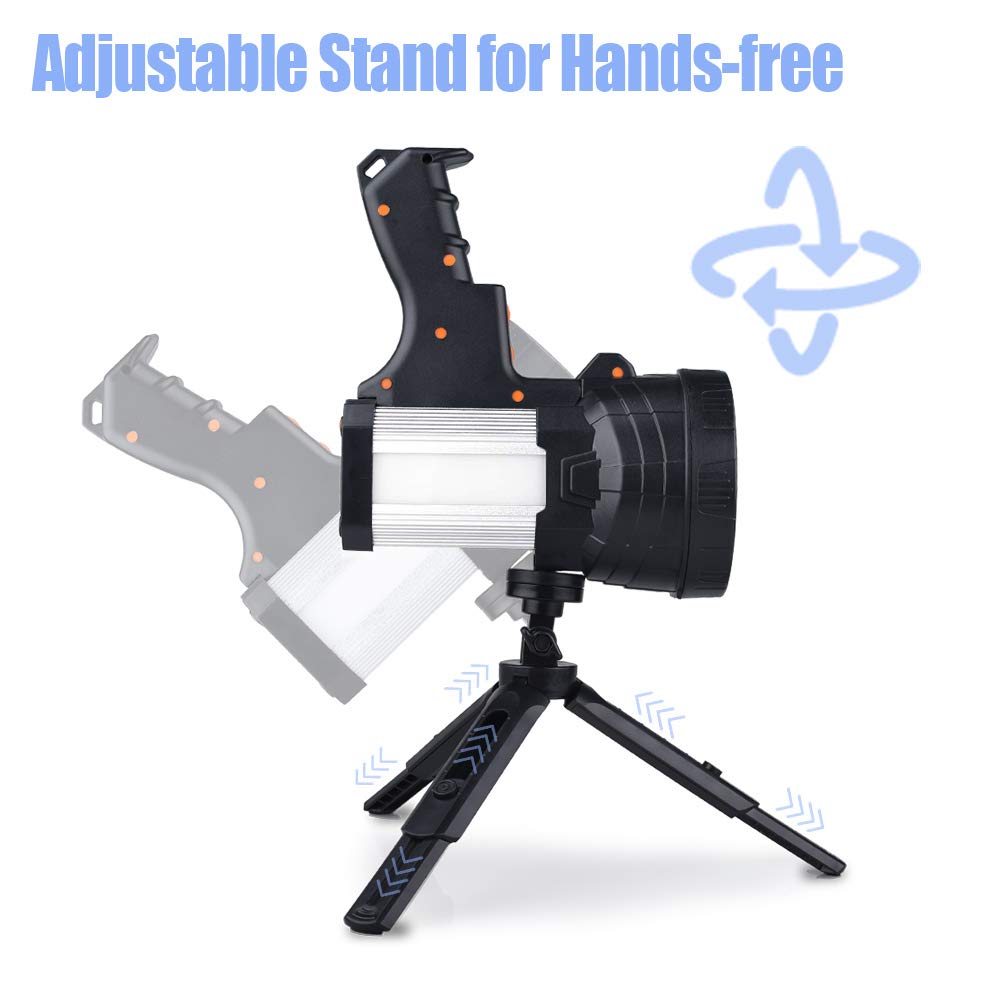 YIERBLUE spotlight with foldable tripod enables hands-free setup.