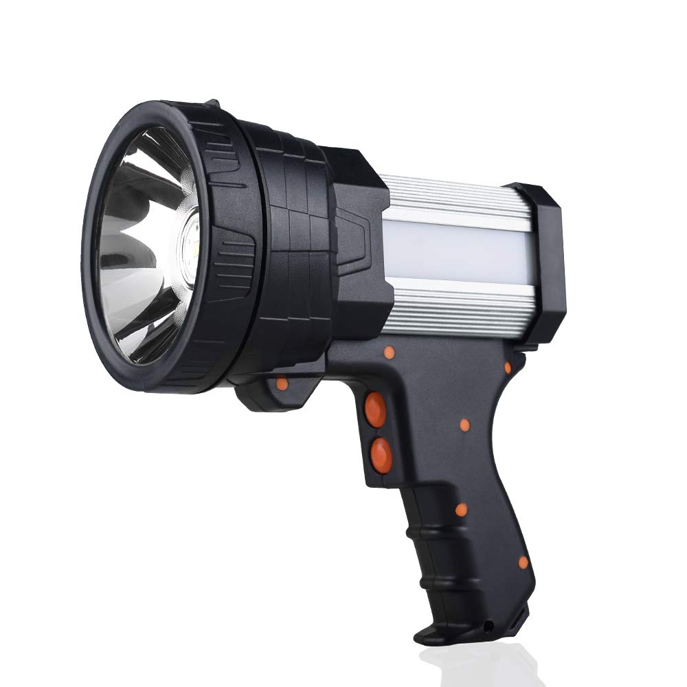 YIERBLUE rechargeable spotlight front beam with long-range illumination for outdoor tasks.
