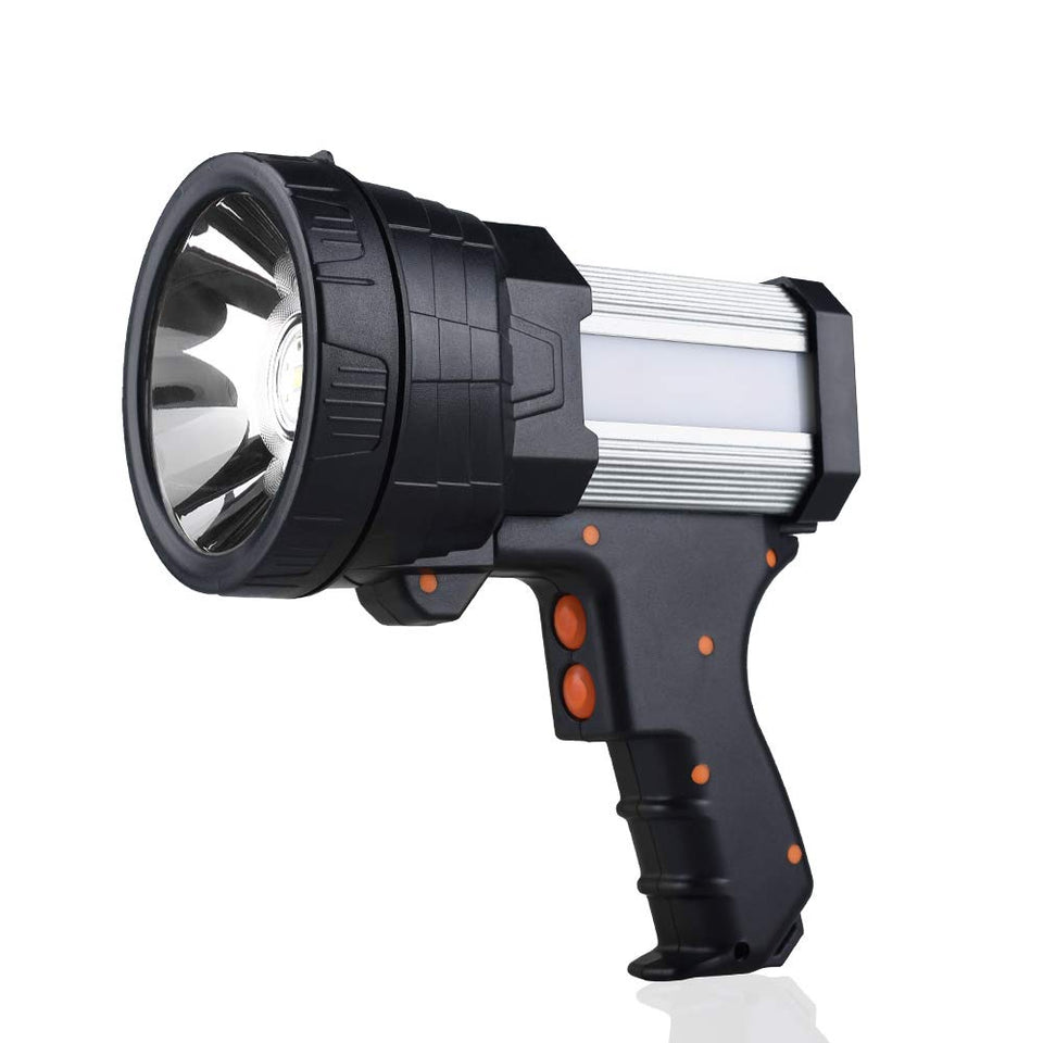 YIERBLUE rechargeable spotlight front beam with long-range illumination for outdoor tasks.