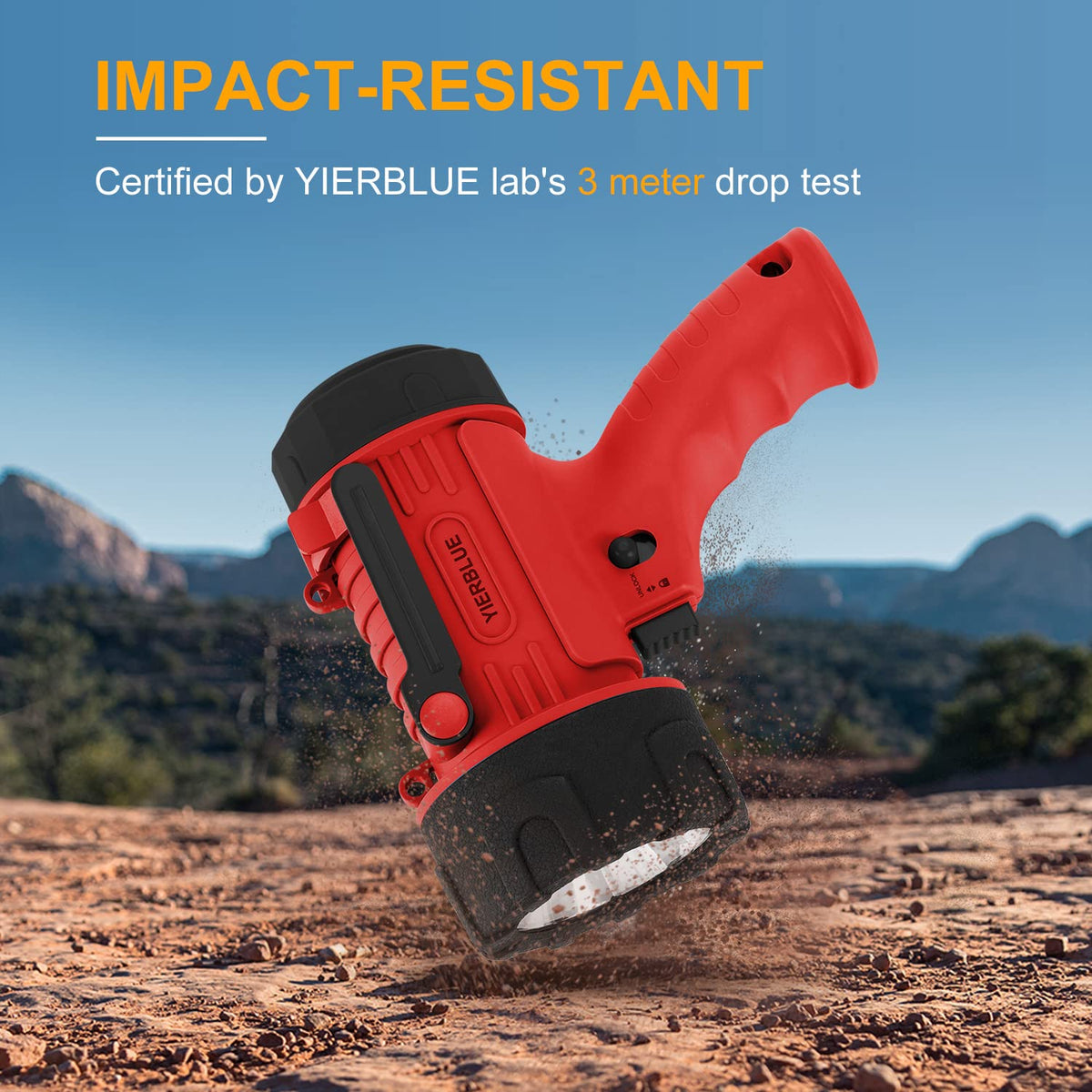 YIERBLUE durable ABS housing with silicone protection for rugged outdoors.