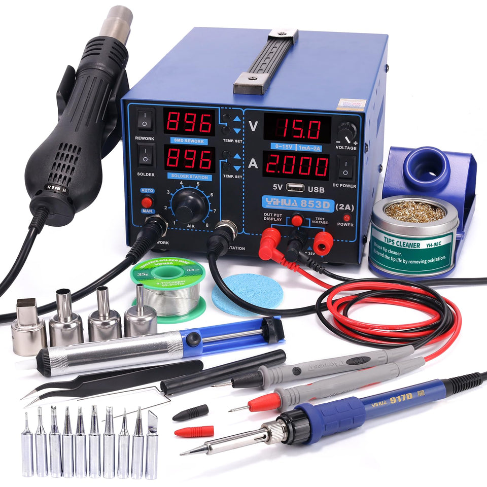 YIHUA 853D soldering-hot-air-station enables precise on-demand rework and soldering.