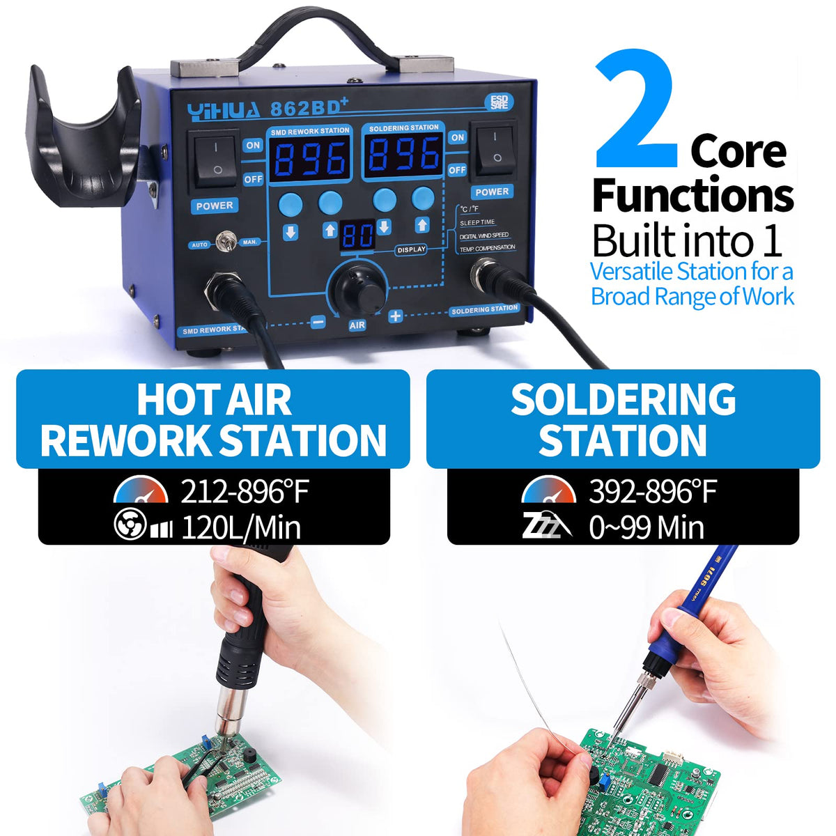 YIHUA 862BD+ ESD-safe tweezers for safe component handling