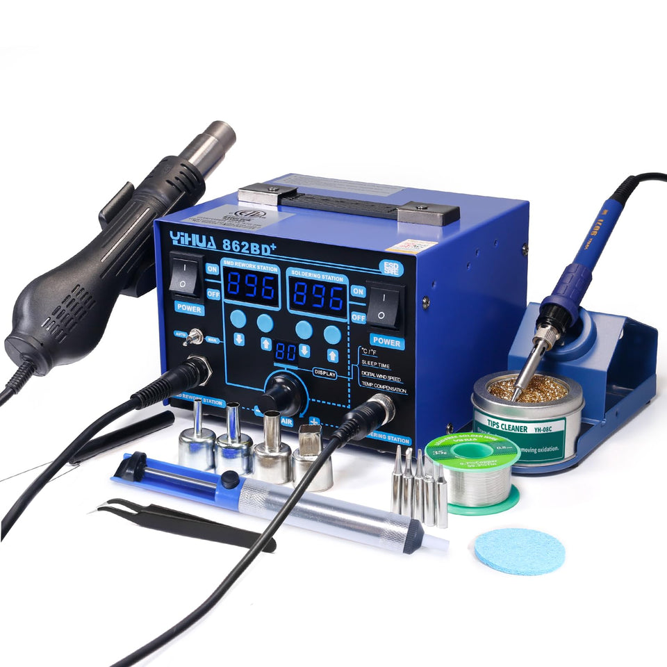 YIHUA 862BD+ front panel with dual displays for precise control during soldering