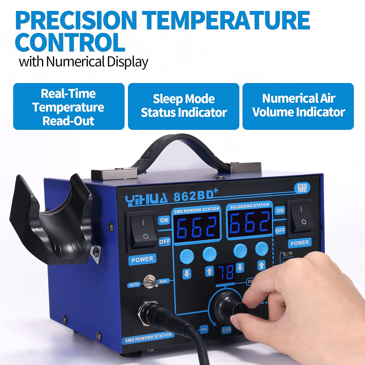 YIHUA 862BD+ soldering iron with tip assortment for versatile tasks