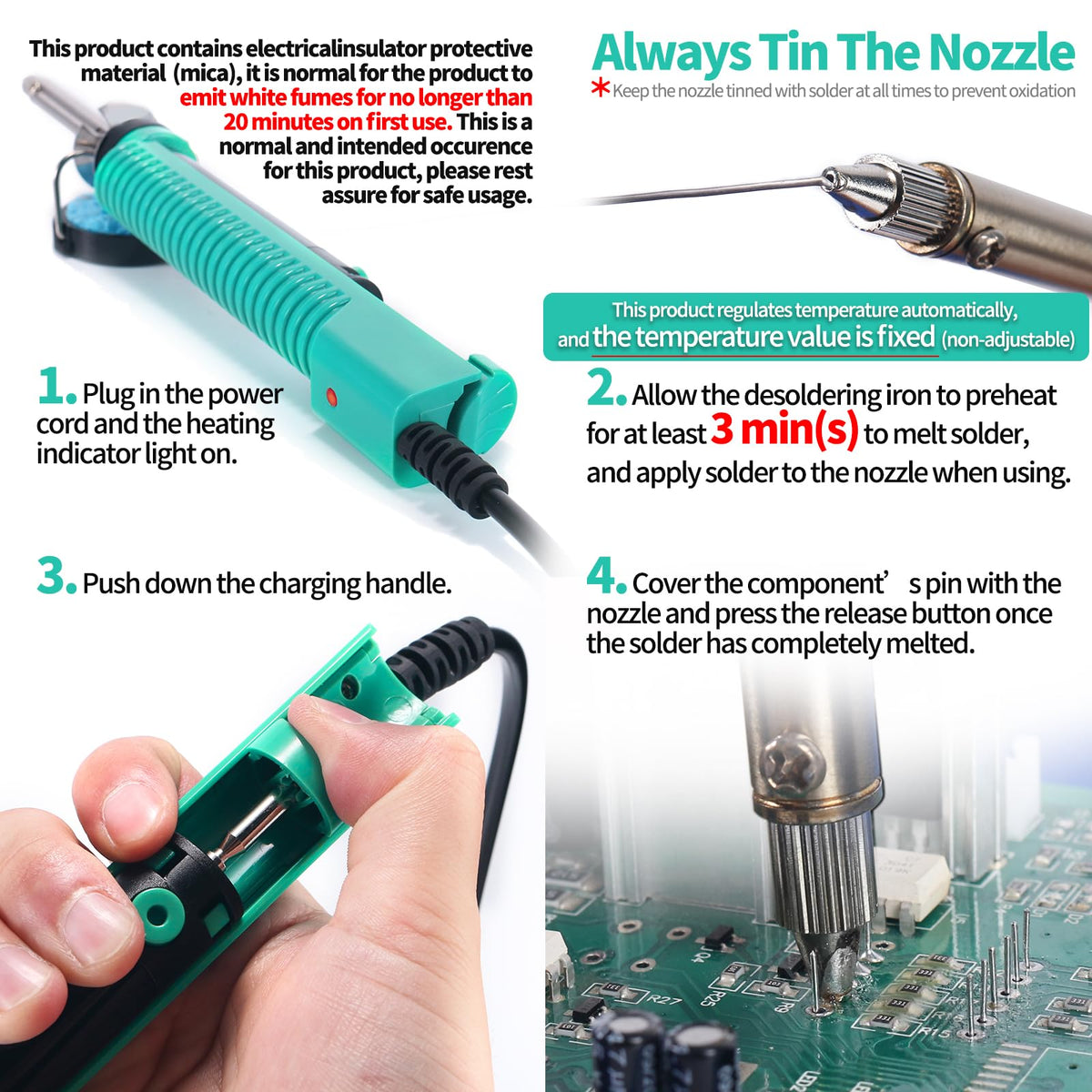YIHUA 929D-V cleaning pin shown for clearing residual solder.