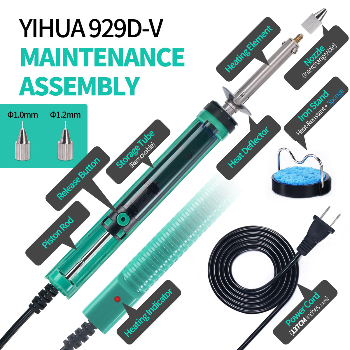 YIHUA 929D-V heat deflector reducing hand heat during continuous desoldering.
