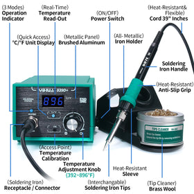 YIHUA 939D+ digital display shows precise °C/°F control for accurate work.