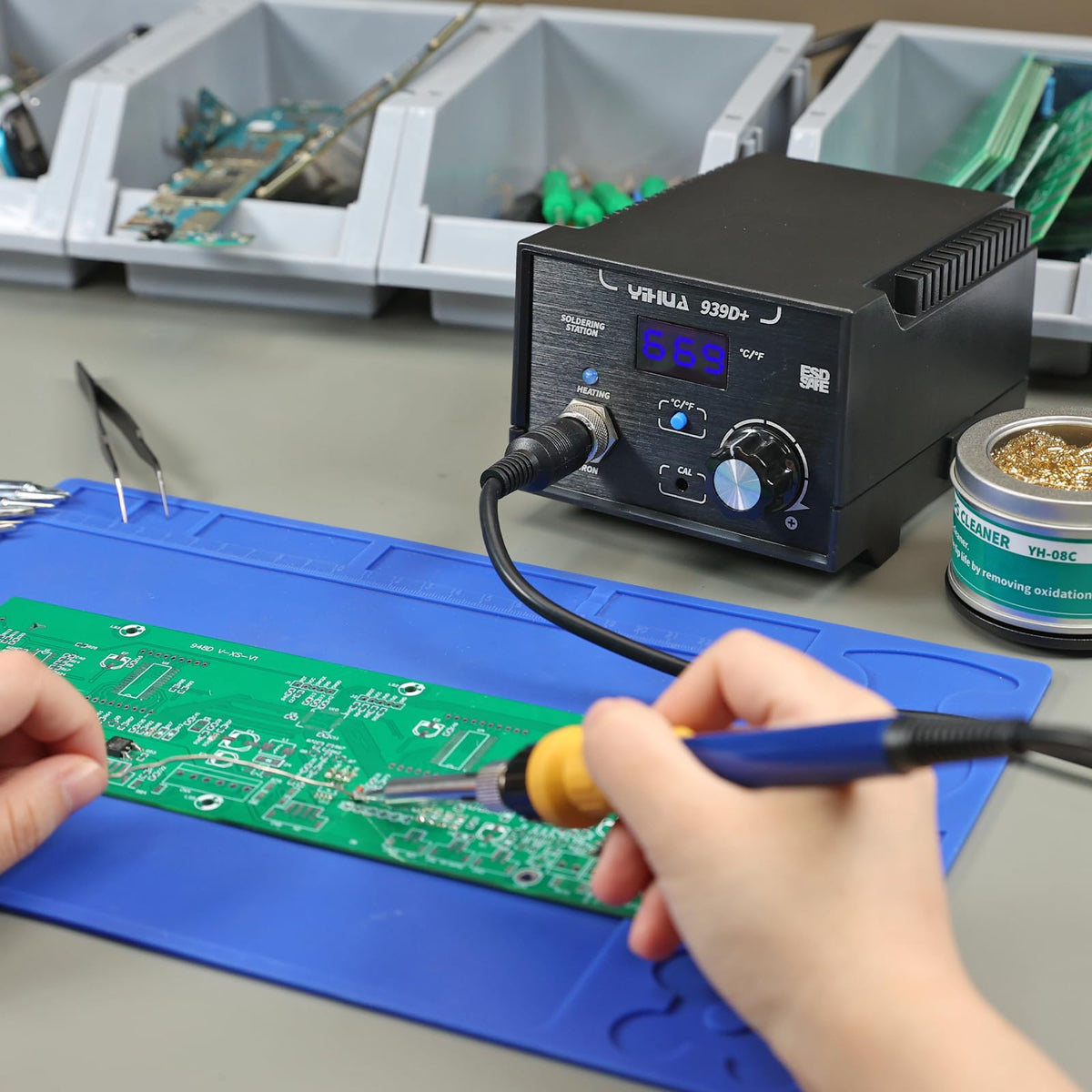 Workspace shot of compact, organized soldering station