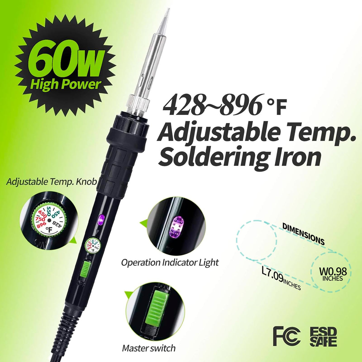 Temperature control knob on YIHUA 947-III for flexible heat settings