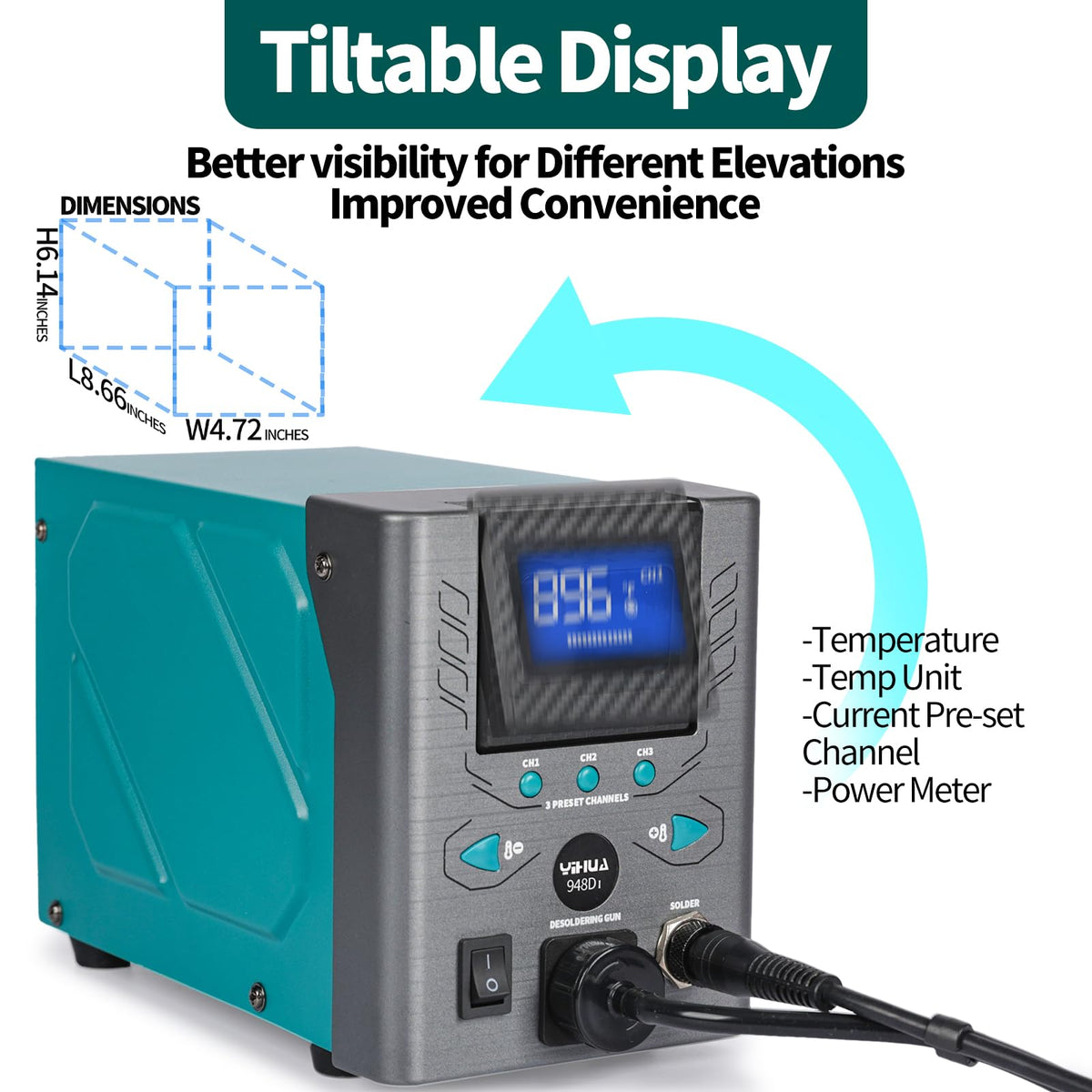 YIHUA 948D-I desoldering station side view emphasizing ergonomic gun handling