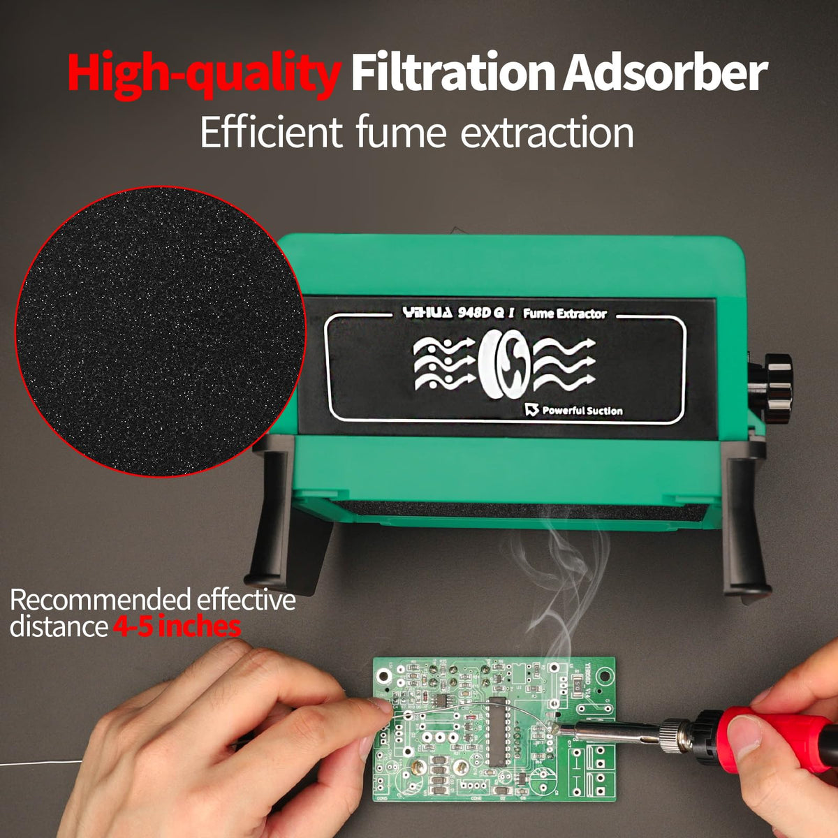 YIHUA 948DQ-I fume extractor side view showing compact design