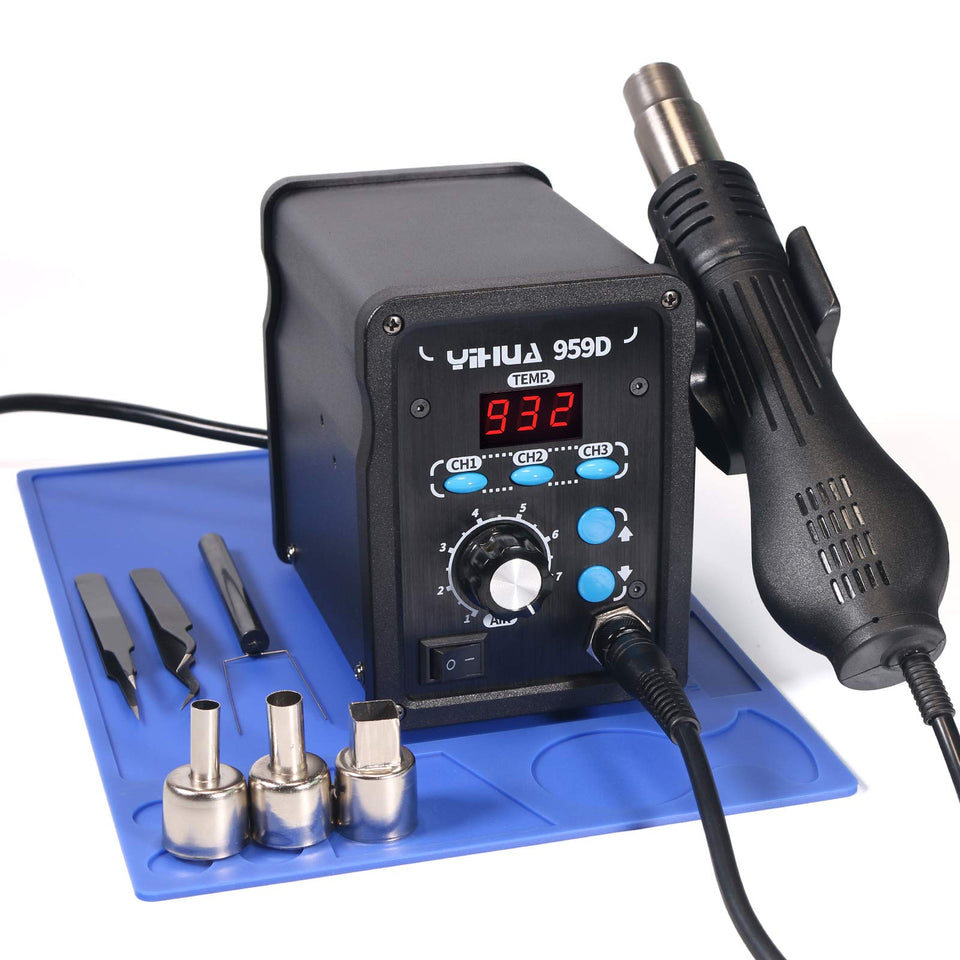 YIHUA 959D hot air station front view with precision control panel.