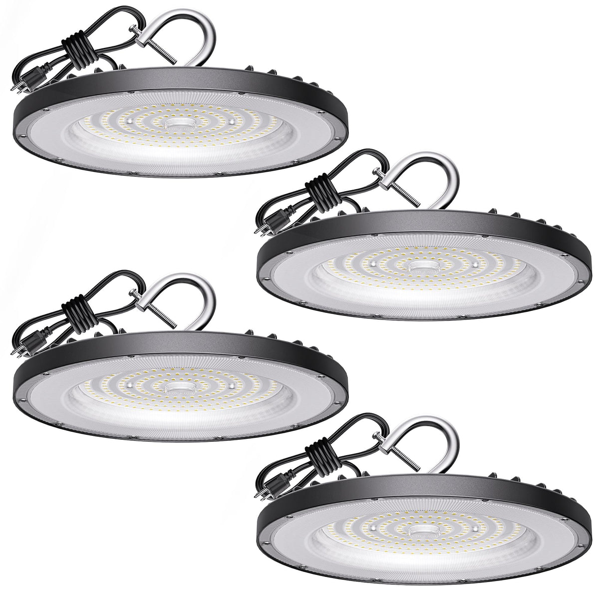Yihuven four-pack UFO high bay light provides bright, energy-efficient illumination for large spaces.