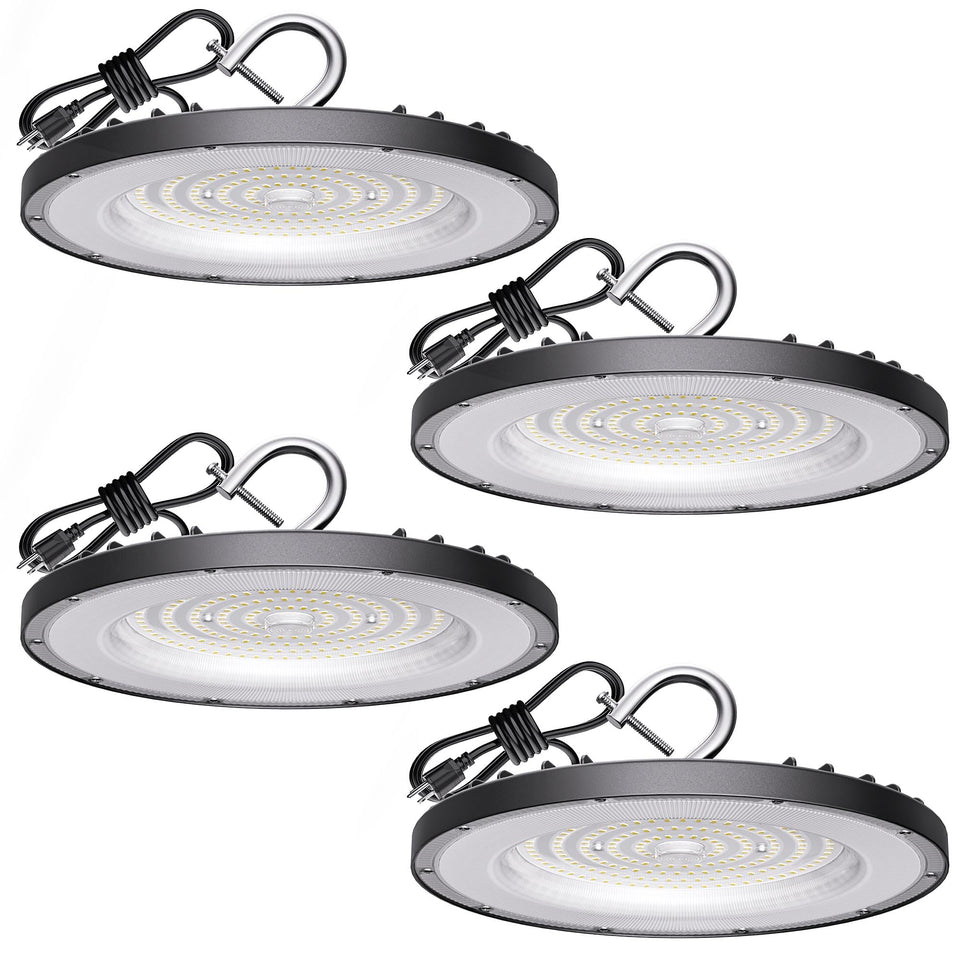 Yihuven four-pack UFO high bay light provides bright, energy-efficient illumination for large spaces.