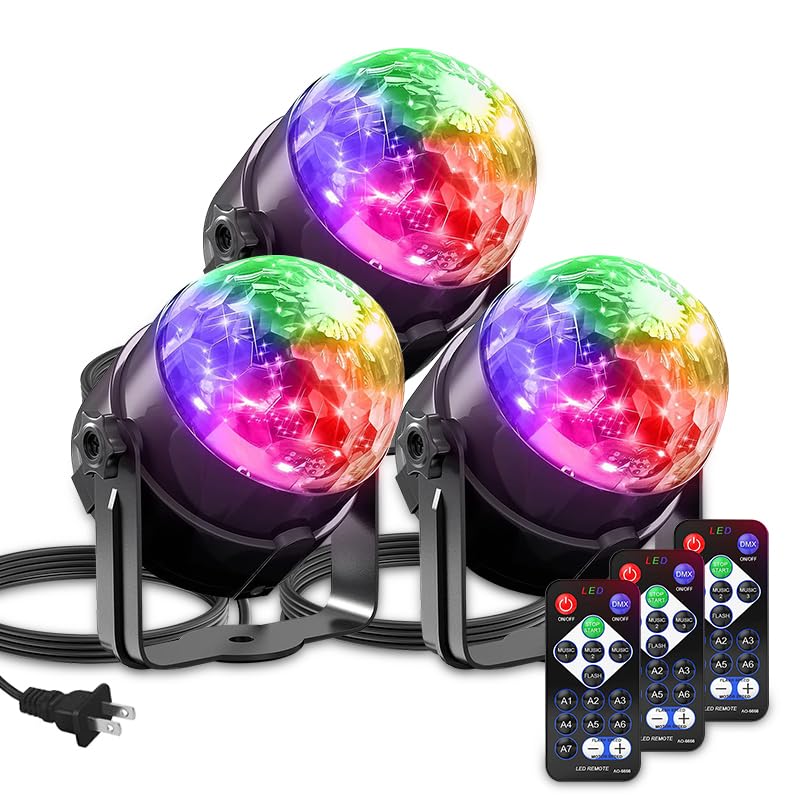 Yiixuyo Sound Activated Party Lights 3-Pack illuminating a lively event with disco ball projections
