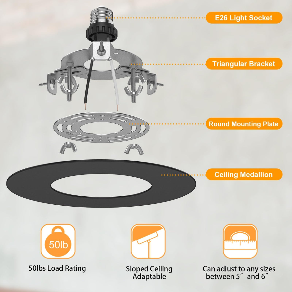 YIIZON flat ceiling medallion highlights the fixture and covers the recessed opening.