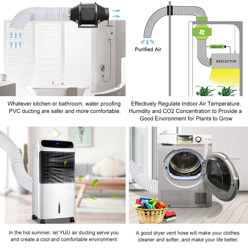 YIJUHOU versatile HVAC venting for kitchen, dryer, bathroom, greenhouse, and grow tent setups.