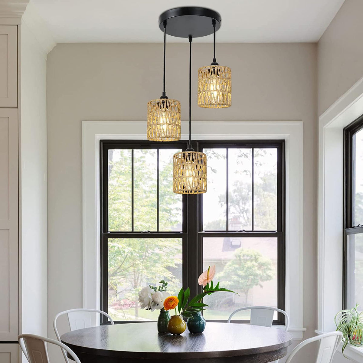 YIKEGE LICHT rattan lampshade installation-ready with included hardware.