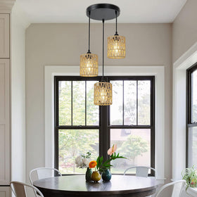 YIKEGE LICHT rattan lampshade installation-ready with included hardware.