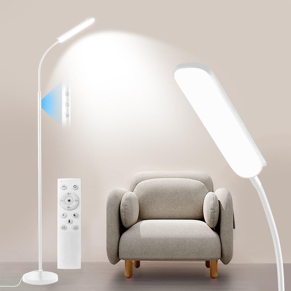Yikuneng dimmable floor lamp with remote control for convenient across-room lighting.