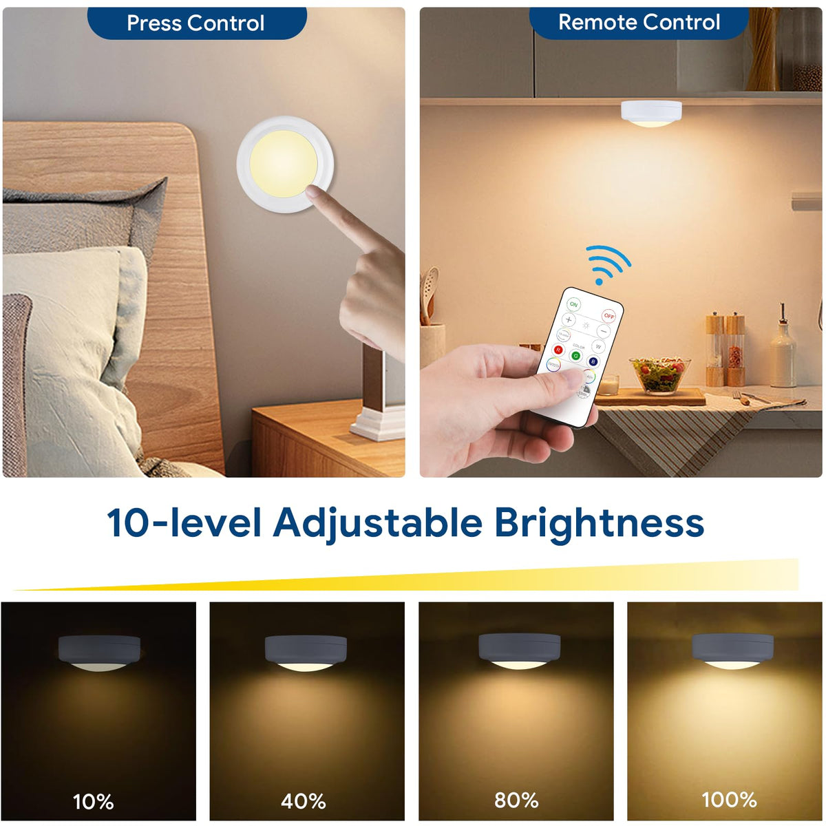 Yiliaw 16-color puck lights brighten living rooms, kitchens, and bedrooms.
