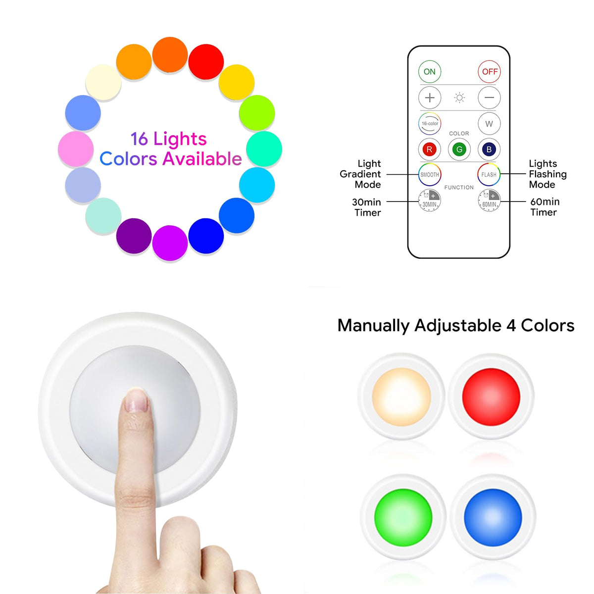 Yiliaw puck light with 3M adhesive pads for tool-free installation