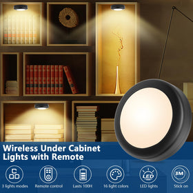 Yiliaw puck lights attached with 3M adhesive pads for easy mounting.