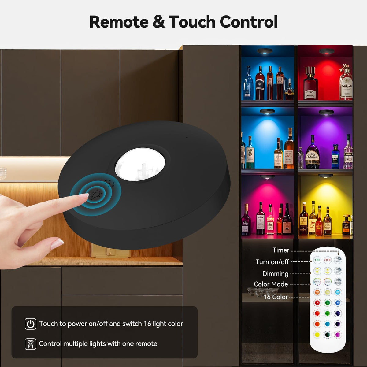 Yiliaw puck light adhesive mount for wood and walls shown