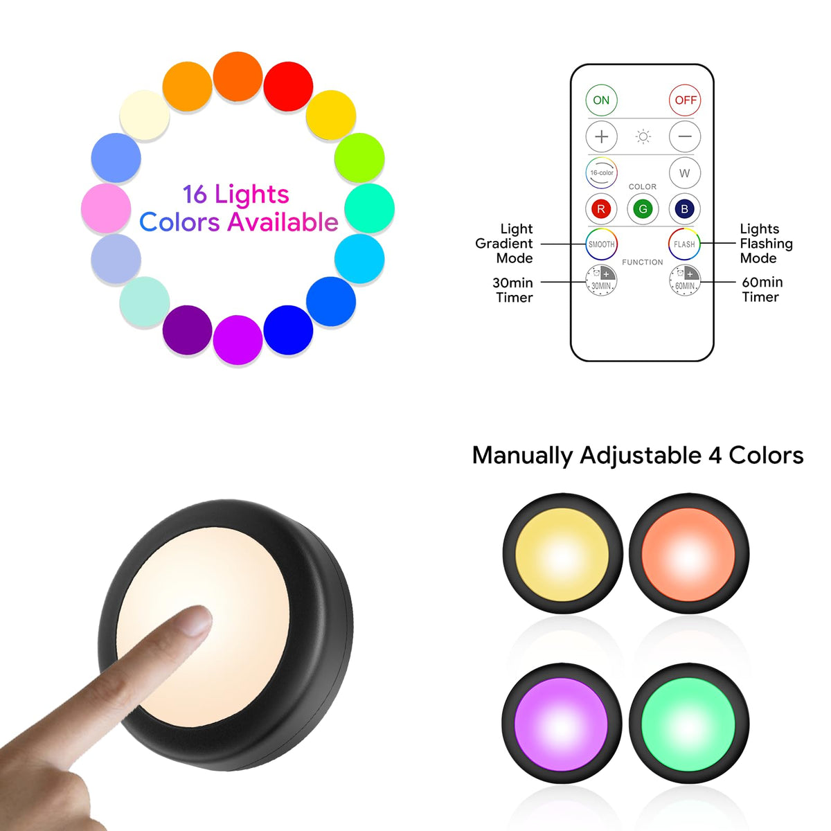 Yiliaw puck light with dimmer and 10 brightness levels for precise lighting.