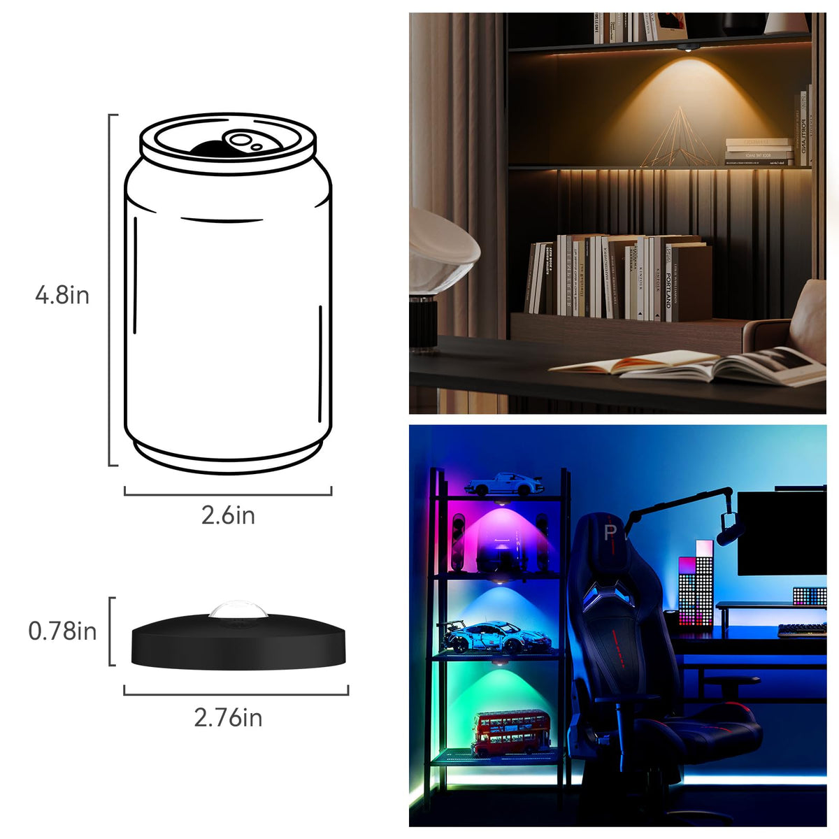 Yiliaw puck lights cycling through RGB colors