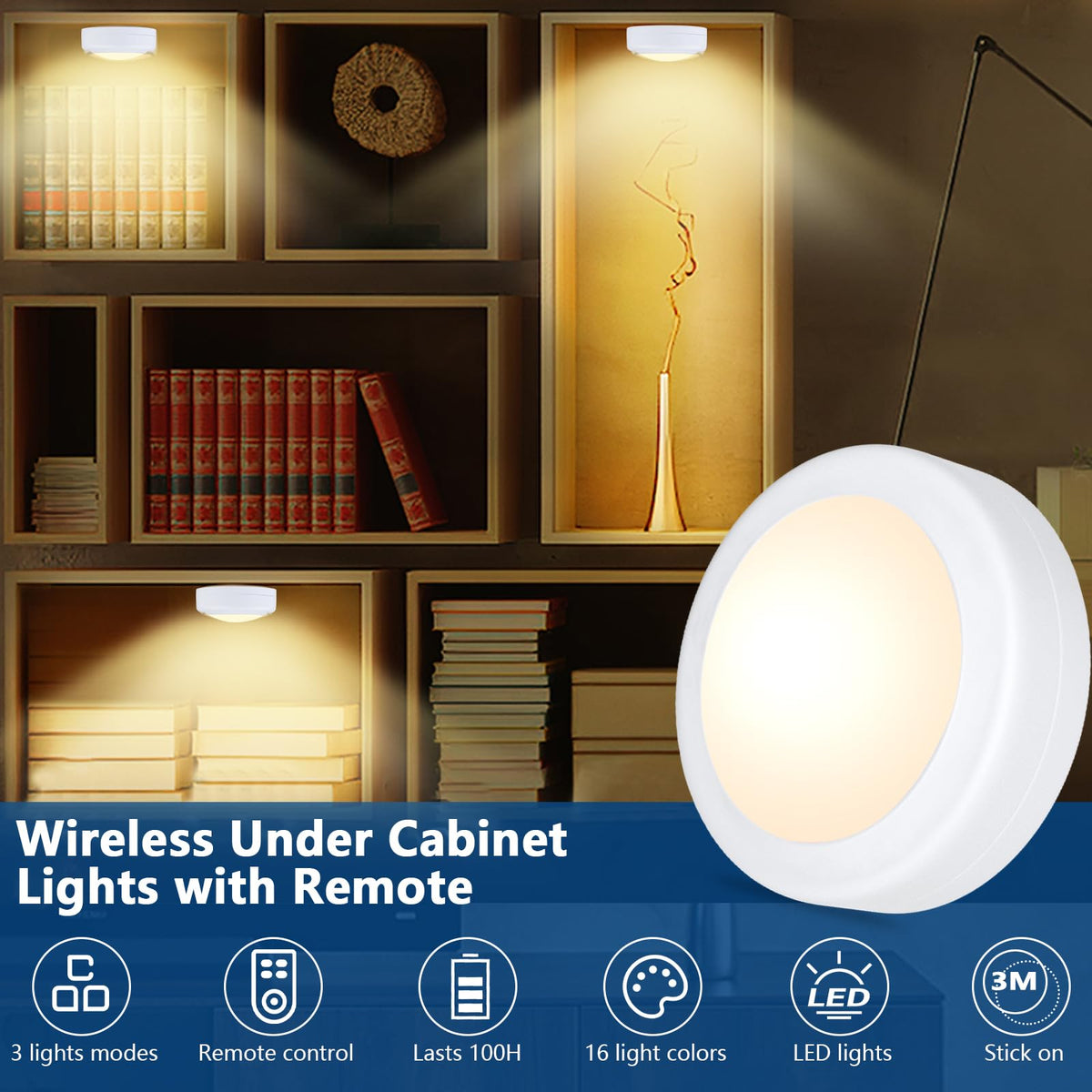 Yiliaw remote-controlled puck light with color options for bedroom mood