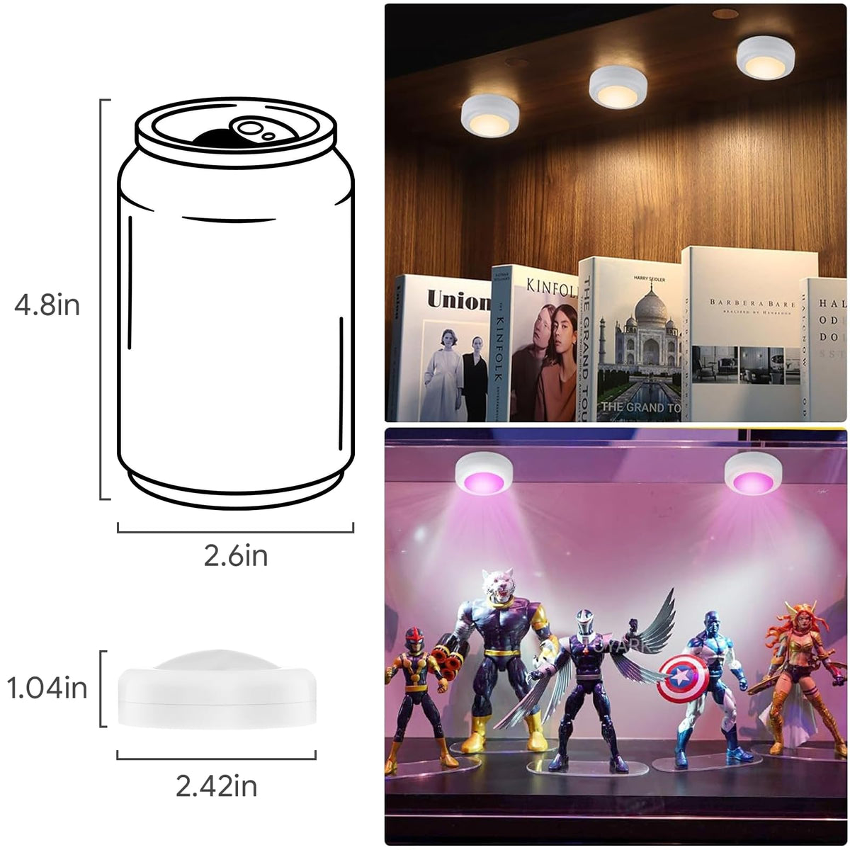 Yiliaw six-pack LED puck lights with remotes and manual