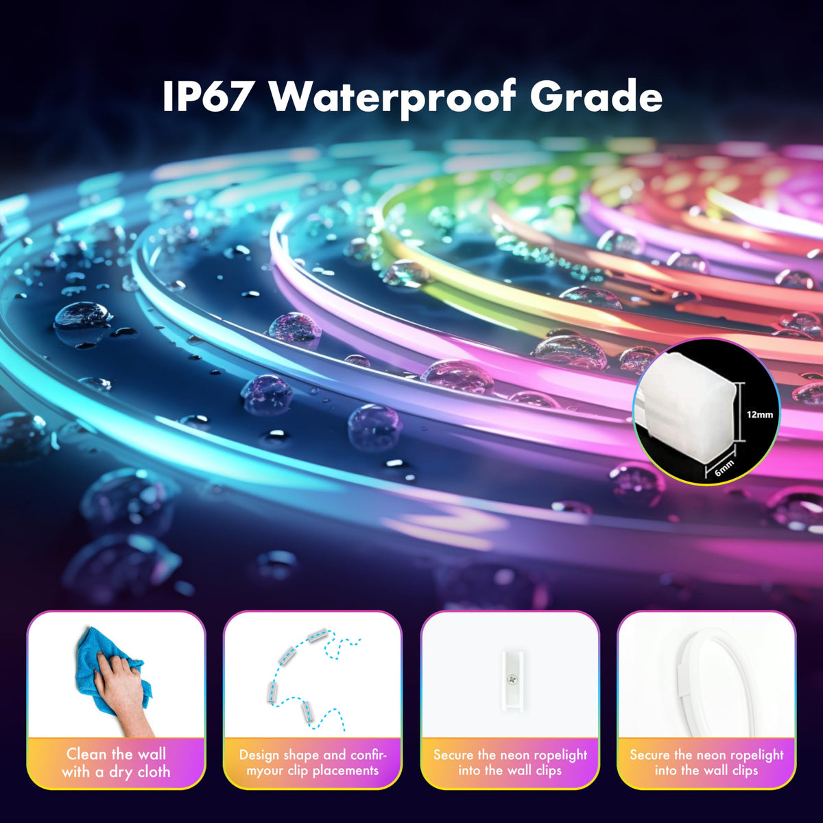 YILINM neon strip easy install with snaps for DIY projects.