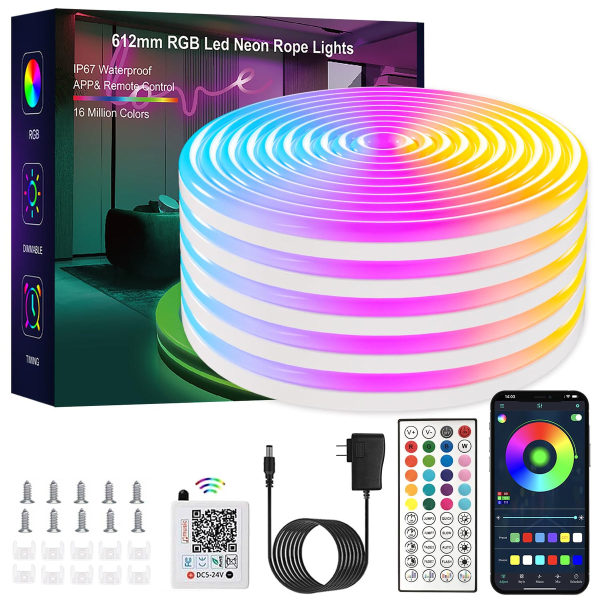 YILINM LED neon strip 50ft RGB for outdoor decor with vibrant colors.