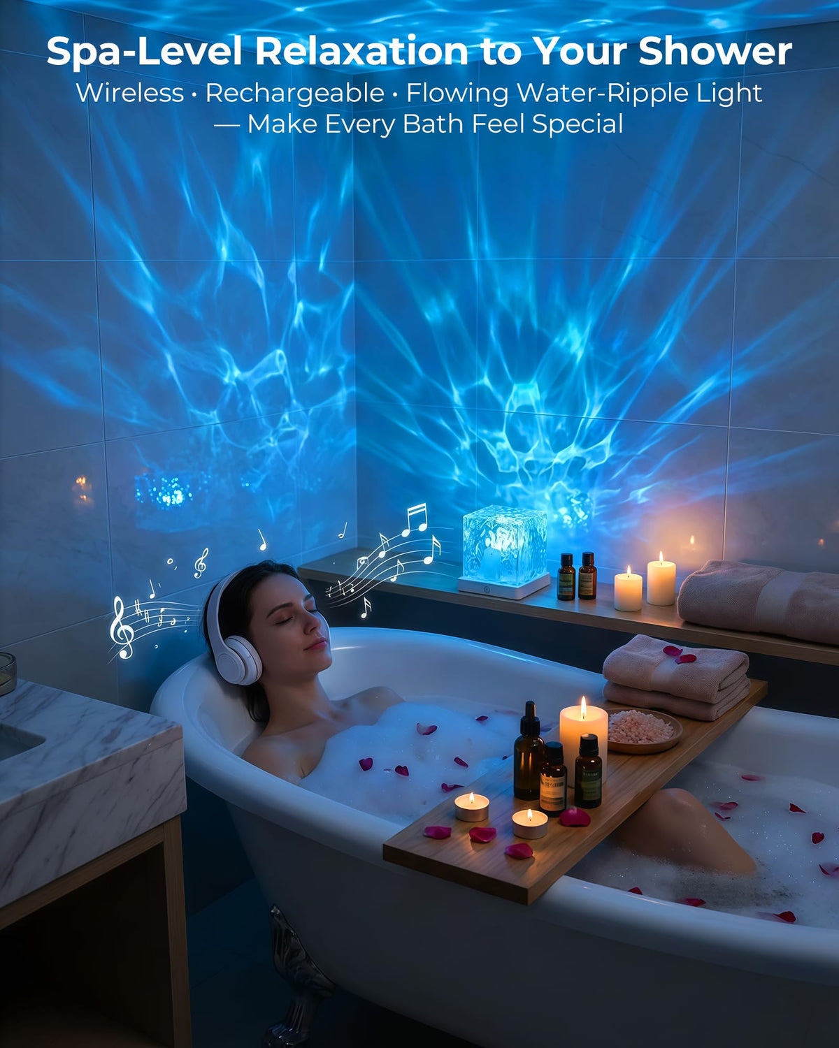 Yilora ocean wave lamp projection on wall and ceiling.