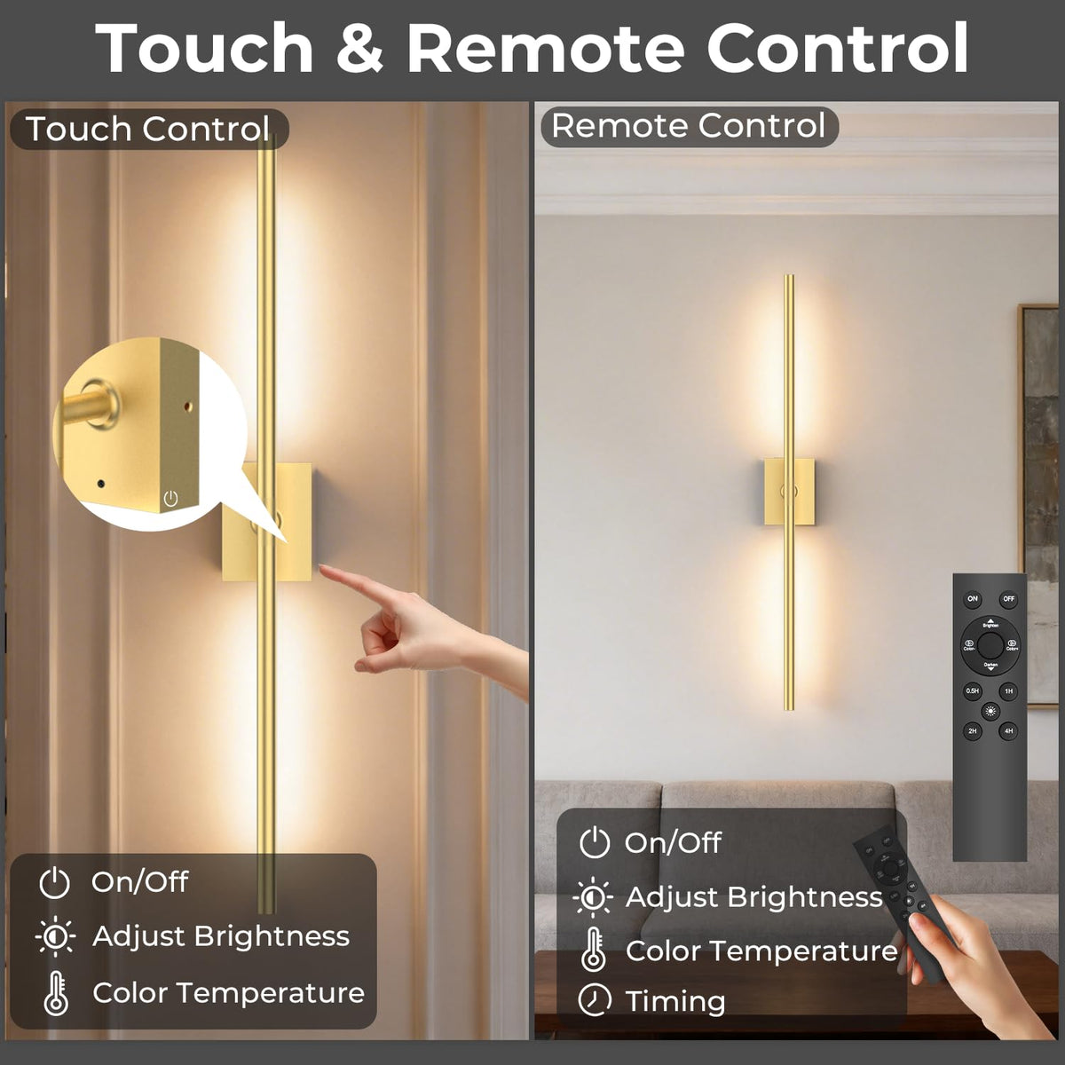 YINDUZ gold finish 4CCT dimmable sconce illuminates with warm to cool tones