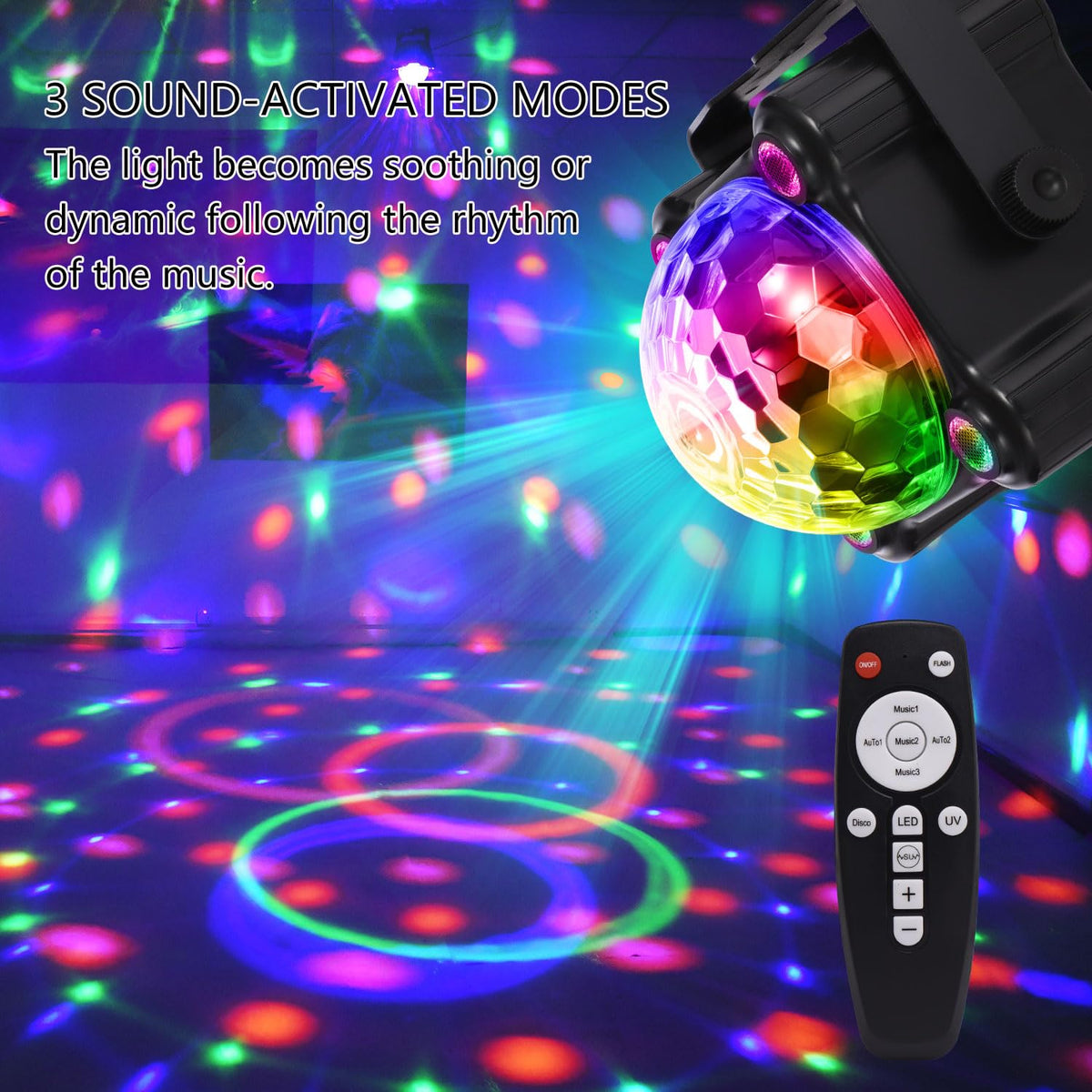YINPKTEO voice activated party lights syncing with music for dynamic visuals.