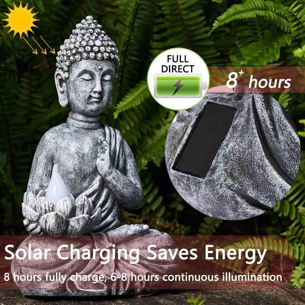 Yiosax Buddha statue with flickering LED lighting for mood enhancement