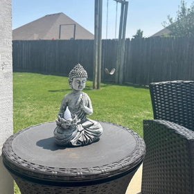 Yiosax night lit Buddha garden creates soft glowing ambiance