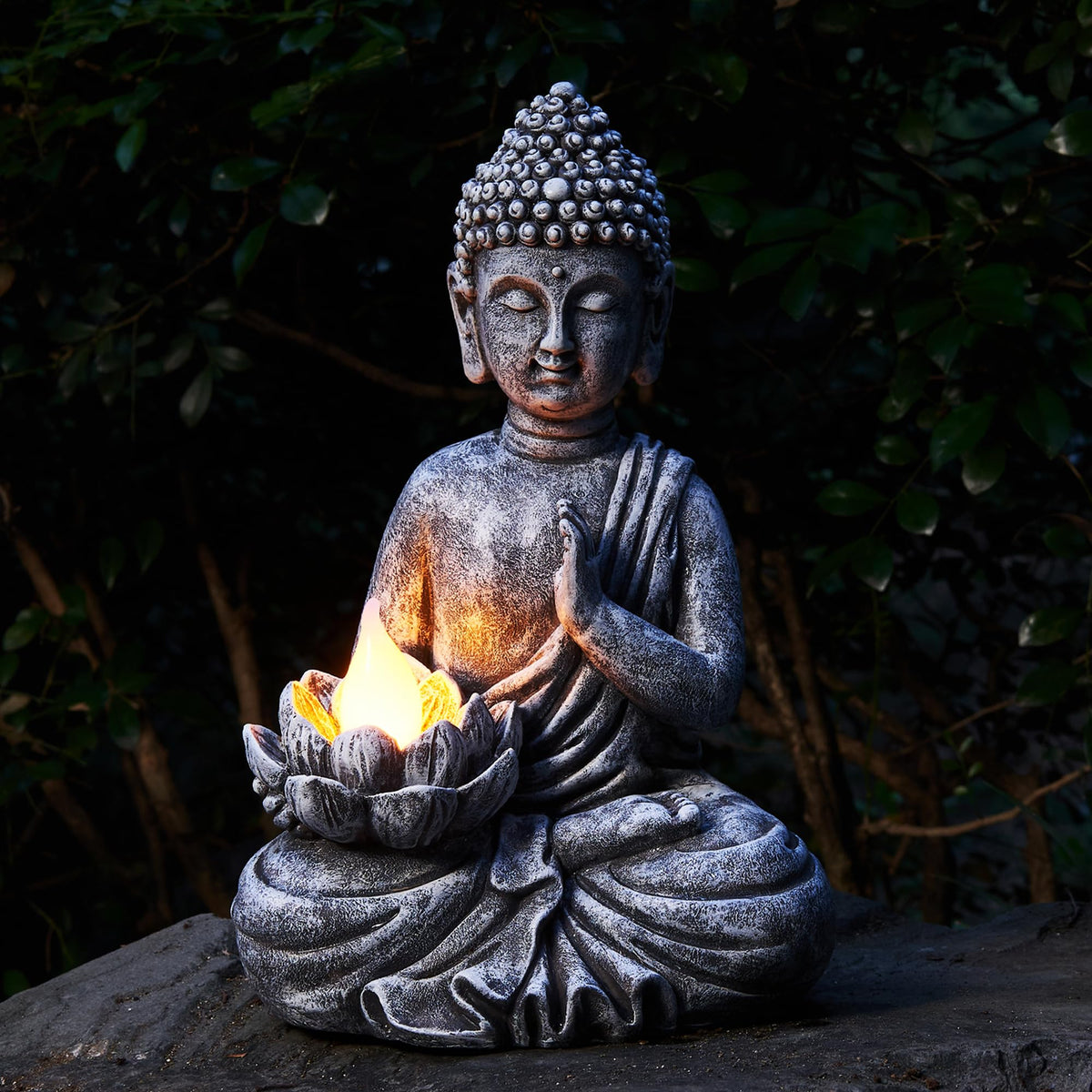 Yiosax solar Buddha statue with lotus light ideal for tranquil garden evenings