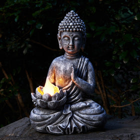 Yiosax solar Buddha statue with lotus light ideal for tranquil garden evenings