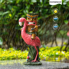 Yiosax Solar Tiki Statue made of durable resin withstands weather.